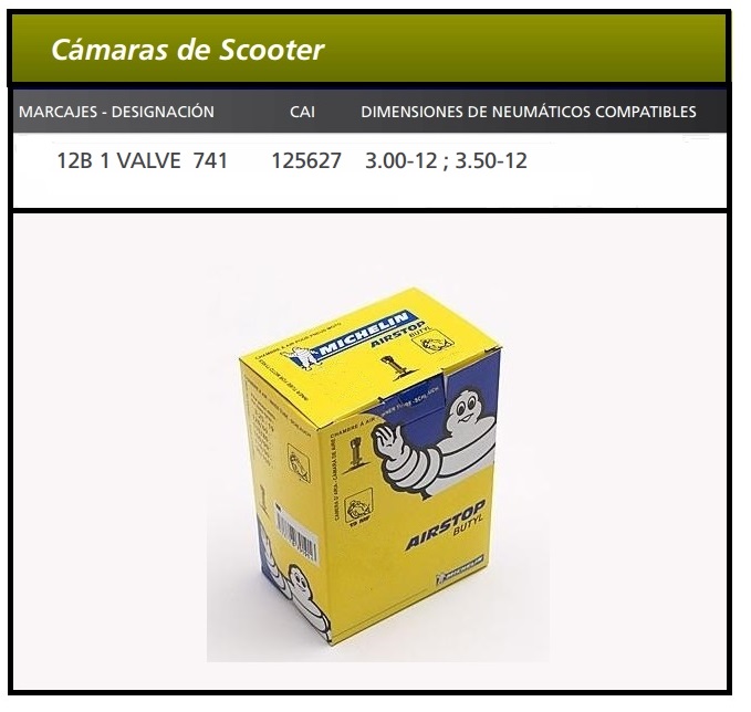 CAMARA MOTO MICHELIN 12B 1 VALVE 741